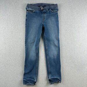 Lands' End Jeans Women L 14-16 Blue Fleece Lined Pull-On Straight Leg Warm Denim